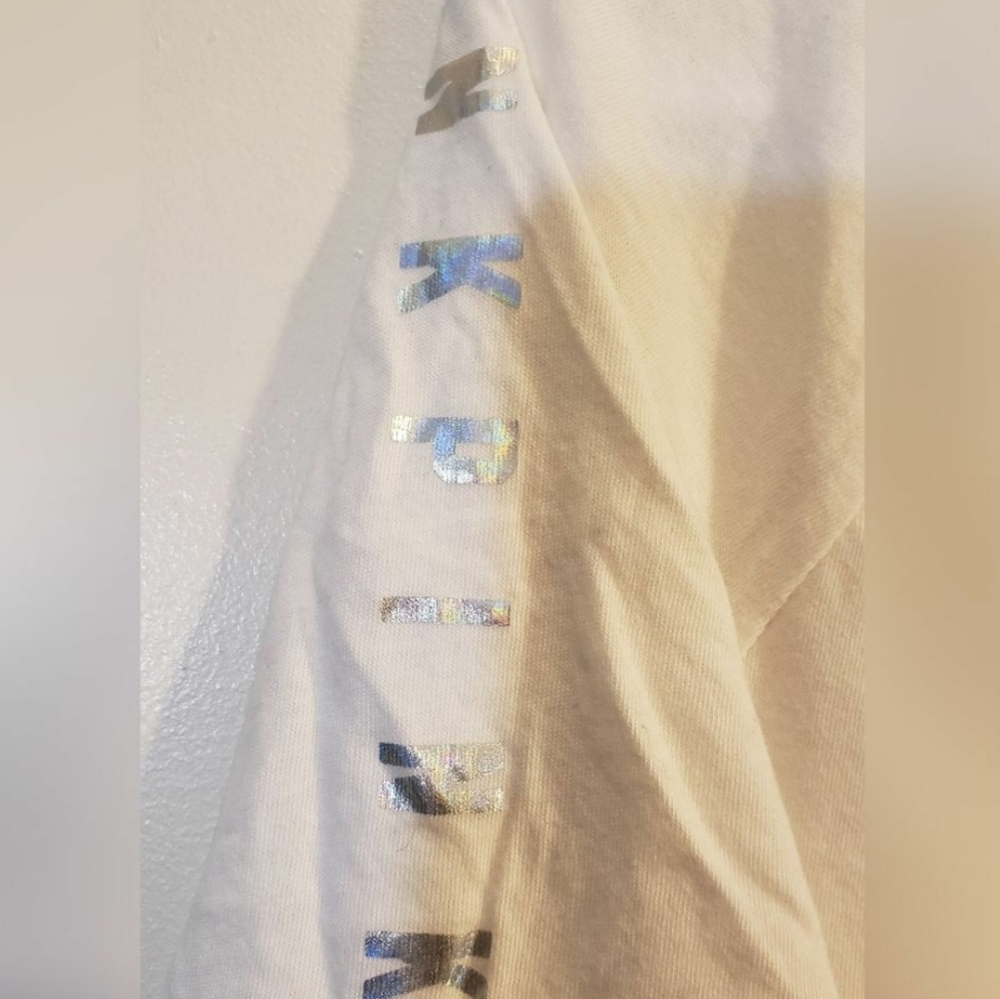 Victoria’s Secret PINK Large White Blue Watercolor Silver Holographic T-shirt - Picture 5 of 8